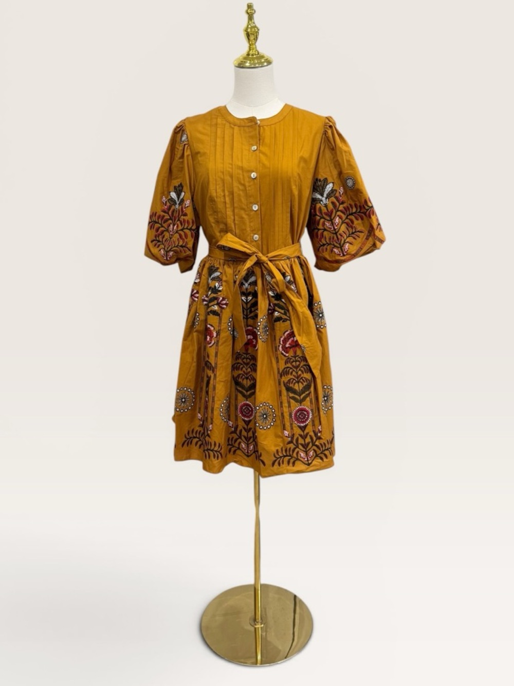 A Loves A Woven Floral Puff Sleeve Button Front Belted A-Line Flounce Dress NWT - Picture 4 of 16